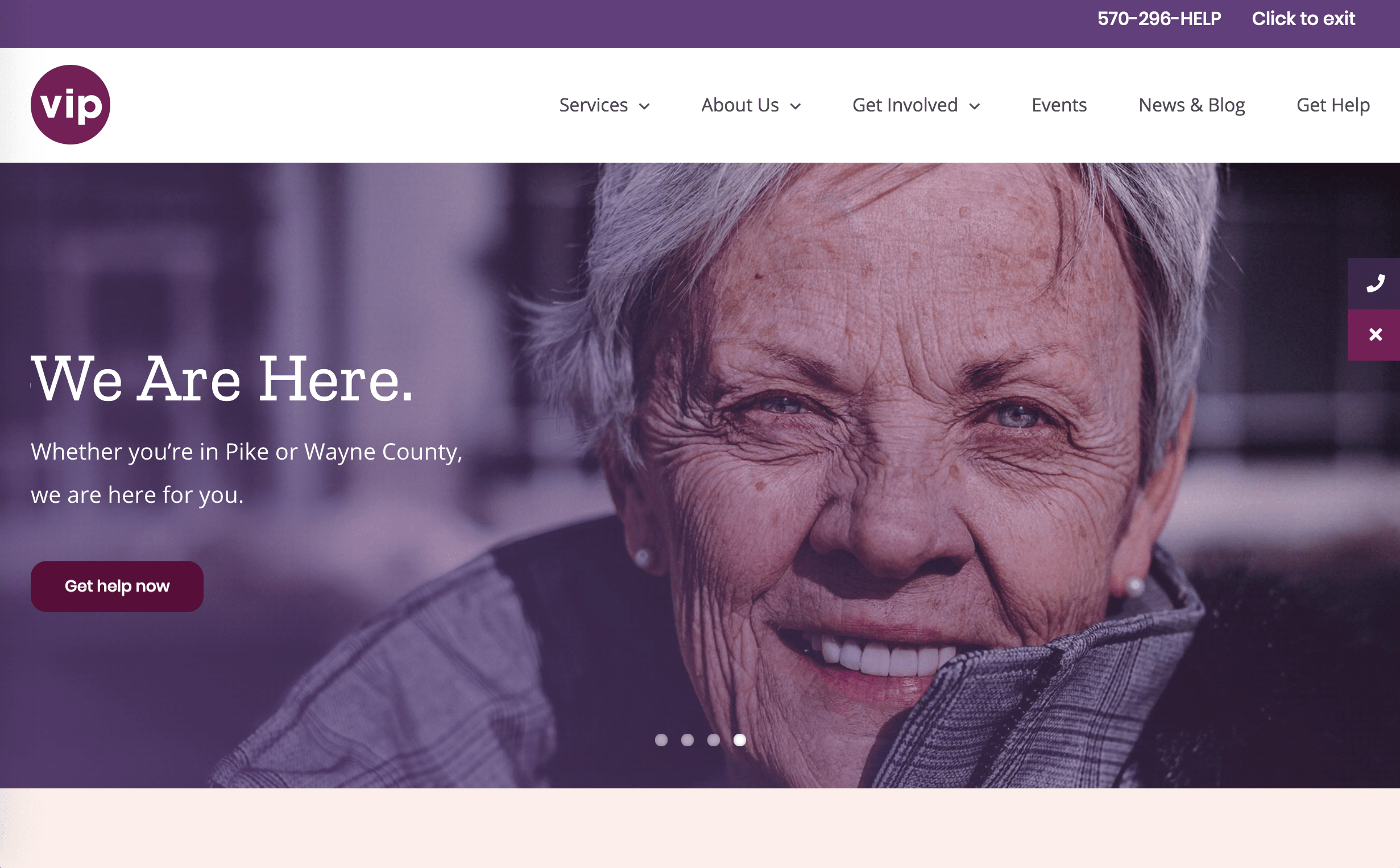 screenshot of vip's new website design