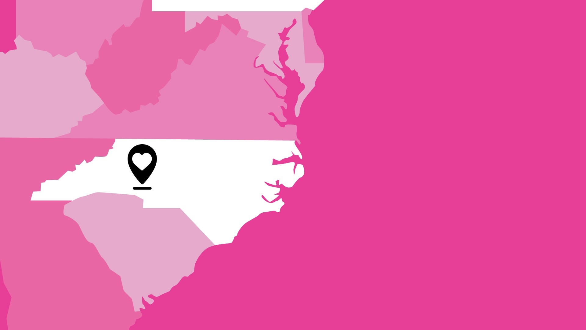 pink usa southern coast showing a heart over north carolina