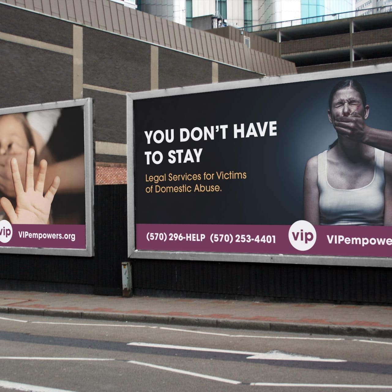 two vip billboards about domestic abuse