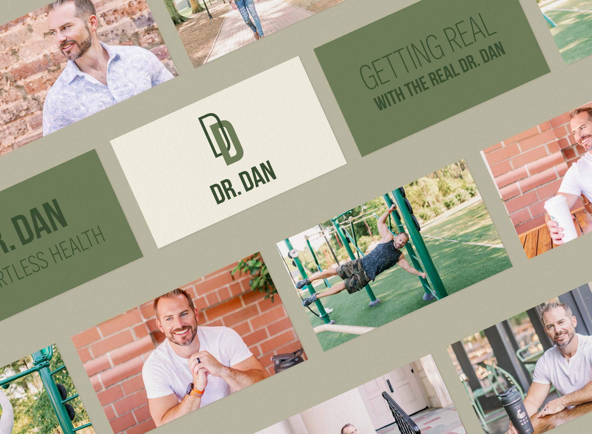 a variety of photos of Dr. Dan with his branding